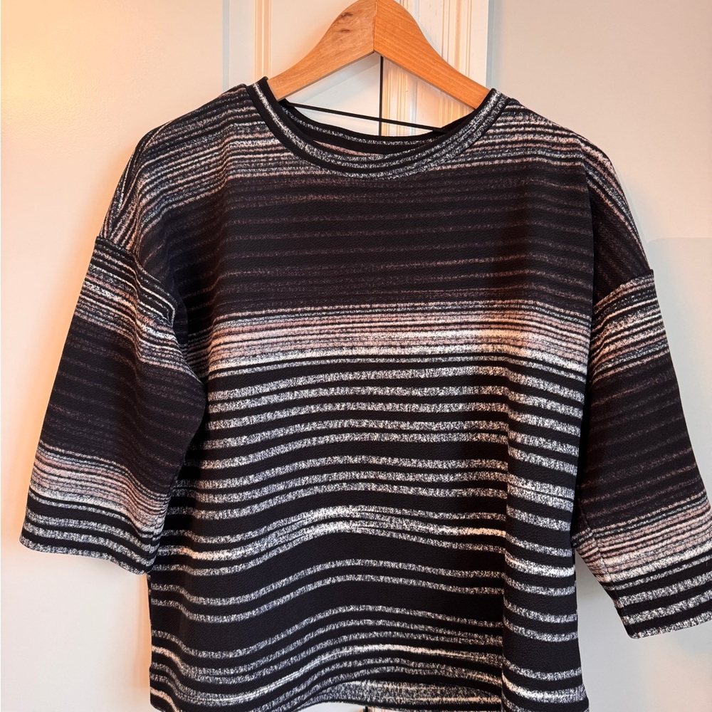 Bobeau Striped Black and White Top with 3/4 sleeves